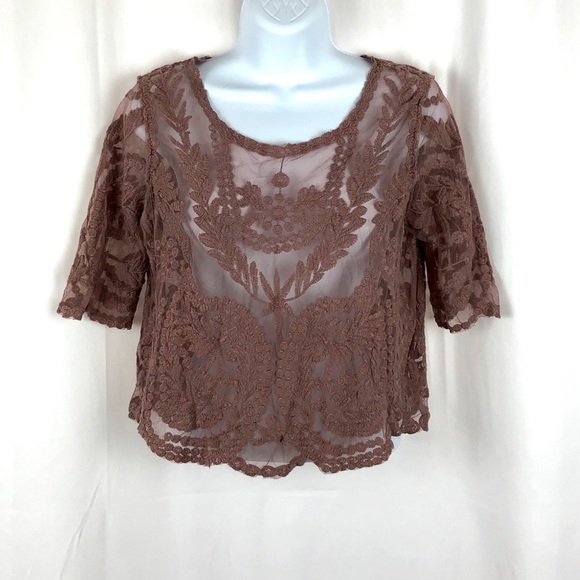 Say What? Tops - Say What? old rose pink sheer lace top M
